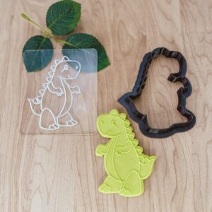 Dinosaur Cookie Cutter and Fondant Embosser Set of 2 India Cookie T-Rex and Baby Dinosaur Stamp for Kids Party Baking, Cake Decorating, and Themed Craft Projects
