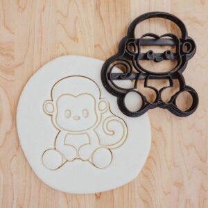 Monkey Baby Cookie Fondant Clay Detailed Cutter India Cookie Mold for Shaping Cute Animal Themed Cookies for Baby Shower Birthday Cakes Cupcakes Jungle Party Baking and Craft Projects