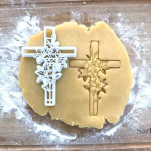 Black Lily Cross Cookie Cutter Christian Easter Cross with Lilies Faith Inspired Religious Baking Tool for Church Events Easter Celebrations Home Baking and DIY Wedding Favor Treats