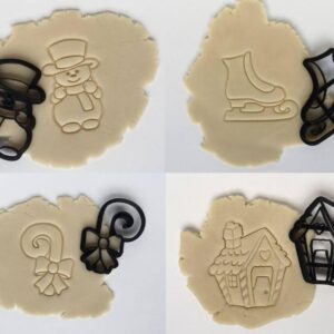 Christmas Cookie Cutters Cookie Set of Four Including Snowman, Skate, Candy Cane, Gingerbread House for Fondant, Clay Crafting, Holiday Baking, Festive Decorations, and Seasonal