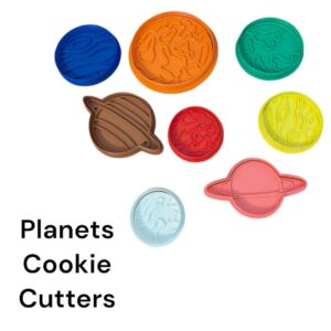 Planets and Space Cookie Cutter Set of 8 with Solar System Shapes for Baking Fondant Biscuits Clay Crafts Cake Decorations Educational Activities Kids Birthday Party and School Projects