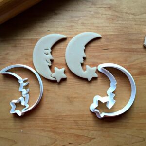 Cookie Set of 2 Crescent Moon and Star Cookie Cutters for Baking Biscuits Cake Fondant Decorations Suitable Size Durable Mold Made in India for Celestial, Night Sky Parties, and Crafti