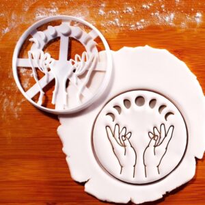 Magic Hands with Moon Phases Cookie Cutter Biscuit Mold for Lunar Celestial Themed Baking Mystical Spiritual Occult Inspired Treats for Astrology Events Witchcraft Parties and Moon