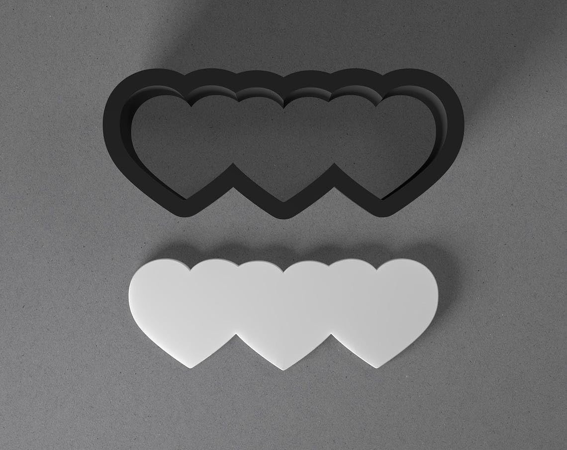Three Hearts Triple Shape Polymer Clay Cutter with Sharp Tapered Edge for Clean Cutting, Jewelry and Earring Tool for Mini Studs and Pendant Sets, Cookie Cutter for Crafting and Baking