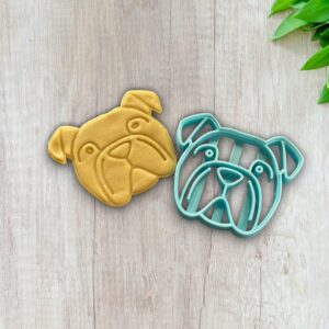 Bulldog shaped cookie cutter for making shortbread biscuits pastry fondant sugar paste treats fun dog theme dessert decoration baking at home kitchen use homemade by