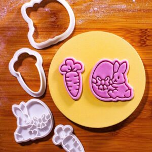 Bunny Holding Easter Egg Cutter and Stamp Cookie Set with Cute Bunny, Easter Egg, and Carrot Design for Easter Baking Egg Hunt Treats Spring Party Cookies Festive Seasonal (ONLY BUNNY HOLDING)