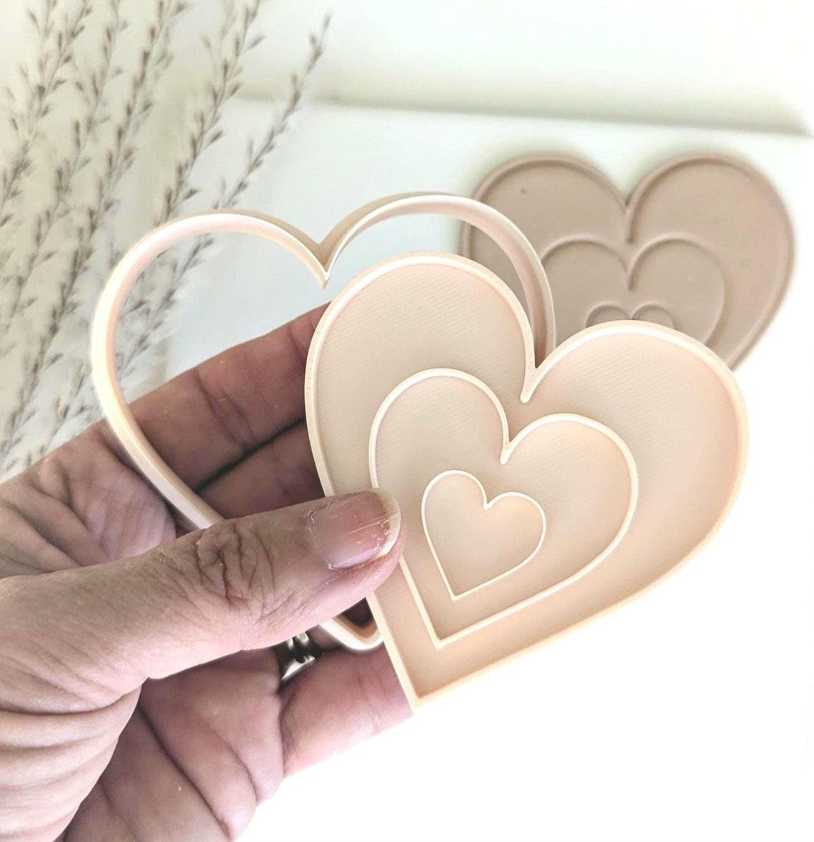 Triple Heart Stamp Cookie Cutter Combo for Valentine Baking Heart Shape Cookie Dough Fondant Cutter Set for Clay Biscuit Pastry Decorating and Polymer Clay Craft Mold for Handmade - Image 2