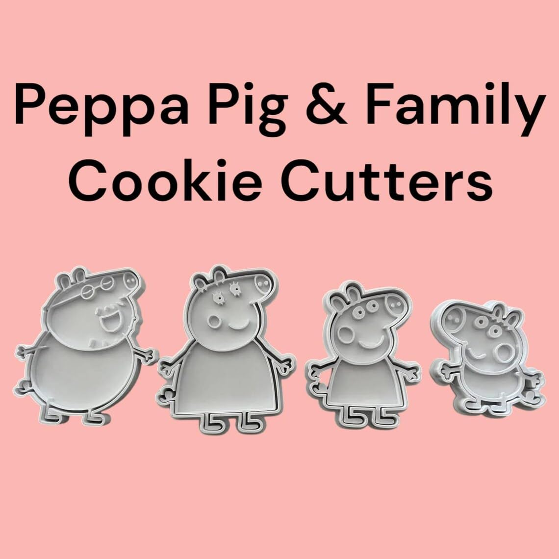 Black Peppa Pig Family Cookie Cutters Set of 4 Cookie Pieces for Baking Fondant Biscuits Clay Crafts Playdough Kids Birthday Party Supplies Cartoon Character Molds and Creative - Image 2