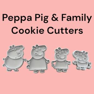 Black Peppa Pig Family Cookie Cutters Set of 4 Cookie Pieces for Baking Fondant Biscuits Clay Crafts Playdough Kids Birthday Party Supplies Cartoon Character Molds and Creative