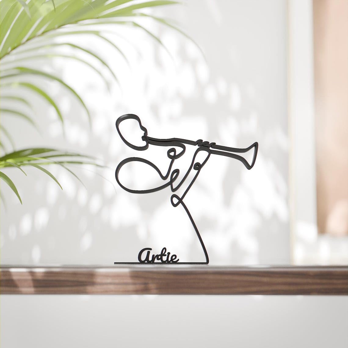 Black Personalized Clarinet Player Plastic Line Art Figure Custom Text Musician Sculpture Modern Clarinet Decor Creative Instrument Accent Home Office Studio Shelf Table Living Room - Image 2