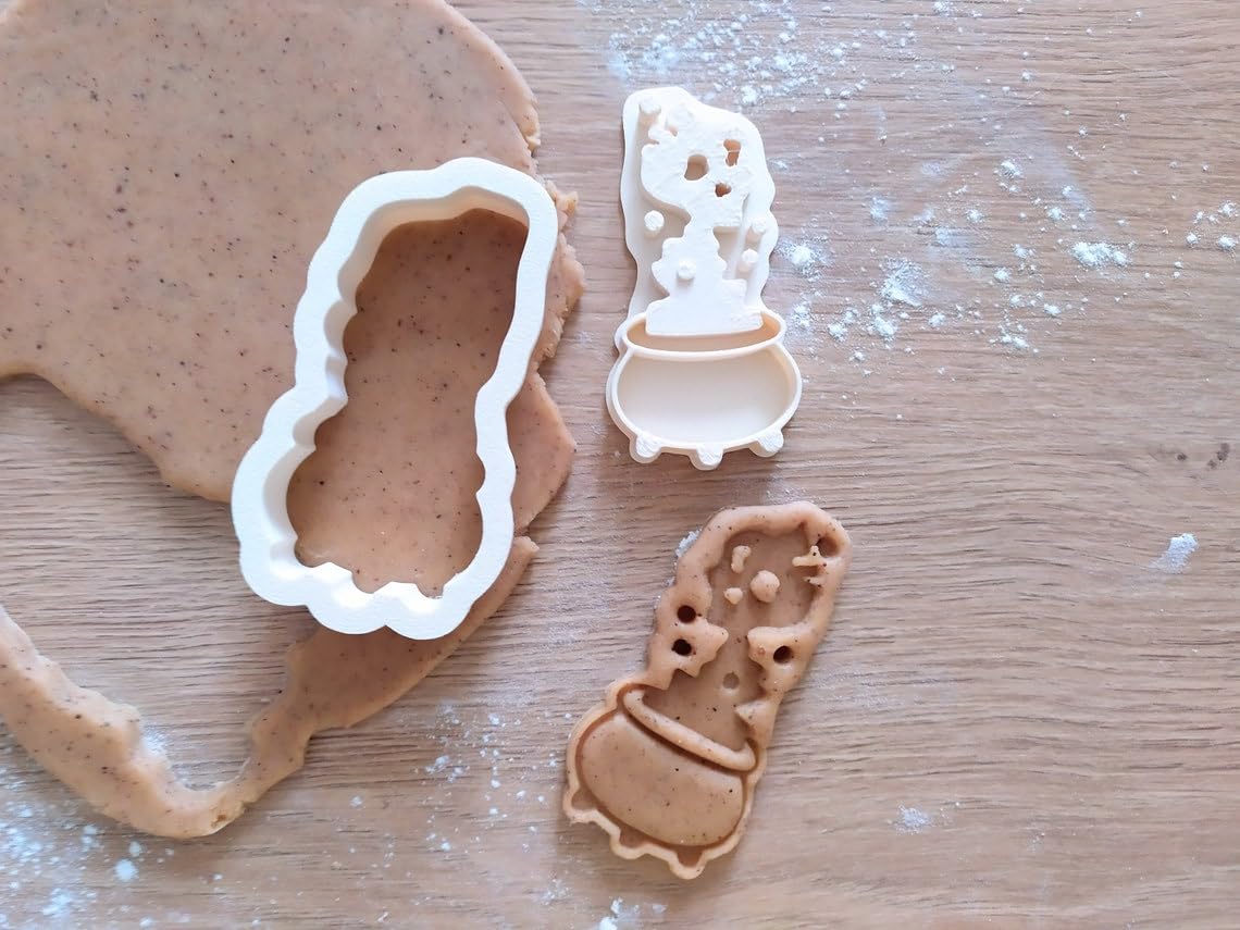 Cauldron cookie cutter set for making shortbread cookies fondant biscuits chocolate treats sugar paste cupcake toppers cake decoration tools for Halloween witch theme spooky party - Image 4