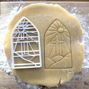 Black Stained Glass Cross Cookie Cutter Christian Easter Window Design Resurrection Scene Faith Inspired Baking Tool for Church Events Religious Celebrations Home Baking and DIY Wedding