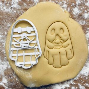 Black Ghost with Pumpkin Cookie Cutter Halloween Scary Ghost Biscuit Cutter Grave Tombstone Themed Cookie Stamp for Trick or Treat Party Pastry Fondant Dough Baking Tool