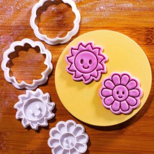 Happy Daisy Cutter and Stamp Cookie Set for Spring Summer Baking with Smiling Flower Sun Design Kids Birthday Parties Cheerful Cookies Cupcake Toppers Picnic Snacks Garden (ONLY HAPPY DAISY)