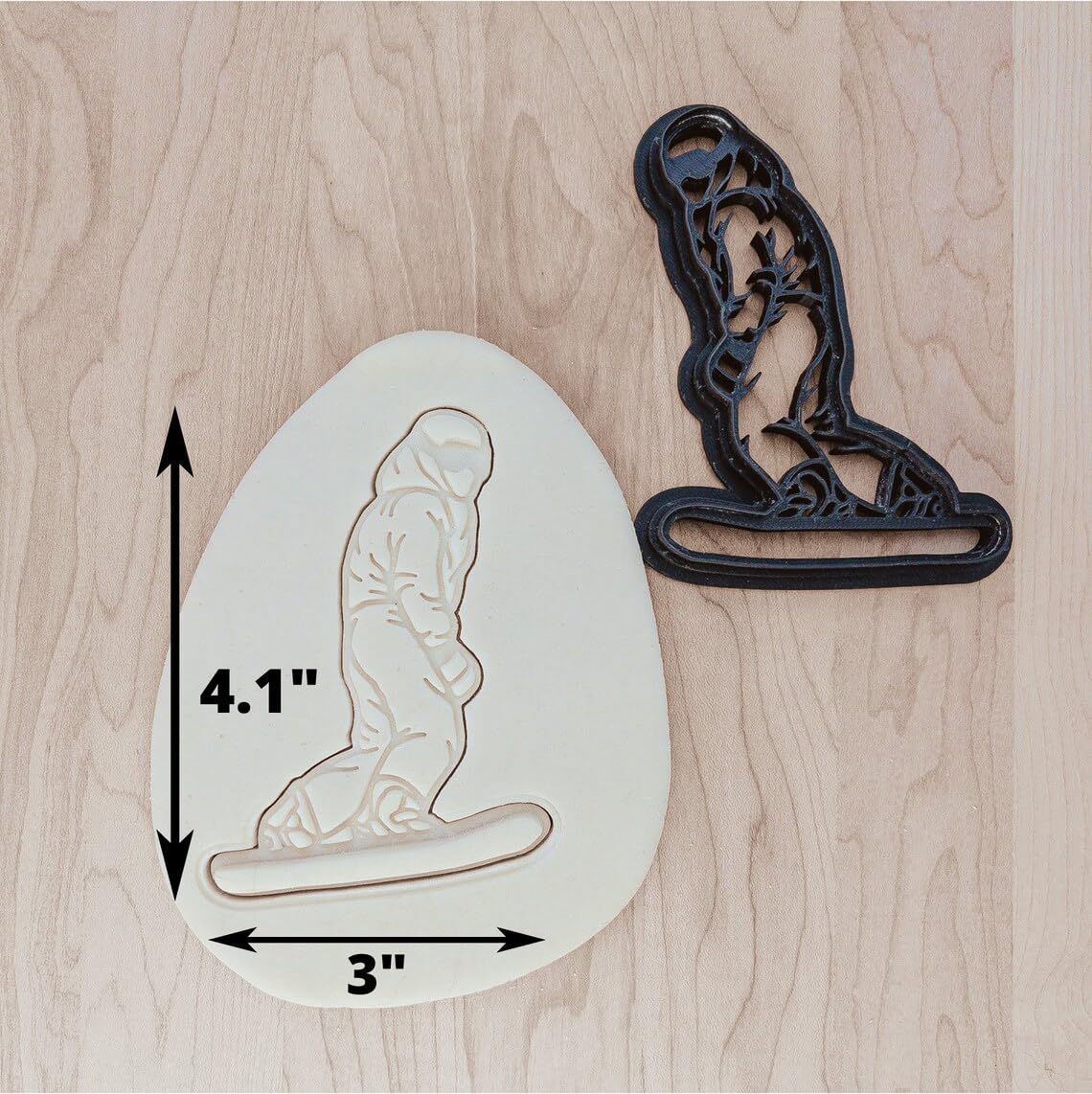Snowboarder Cookie Cutter and Stamp Cookie for Fondant, Clay, Dough Detailed Snowboarding Design, Winter Sports Theme Cookie Tool for Snow Activities and Cold Weather Treats Made in