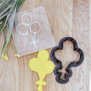 Party Balloon Cookie Cookie Cutter and Fondant Embosser Set of 2 for Birthday Baking and Celebration Crafts Balloon Stamp and Debosser for Cookies, Fondant, and Clay Projects in