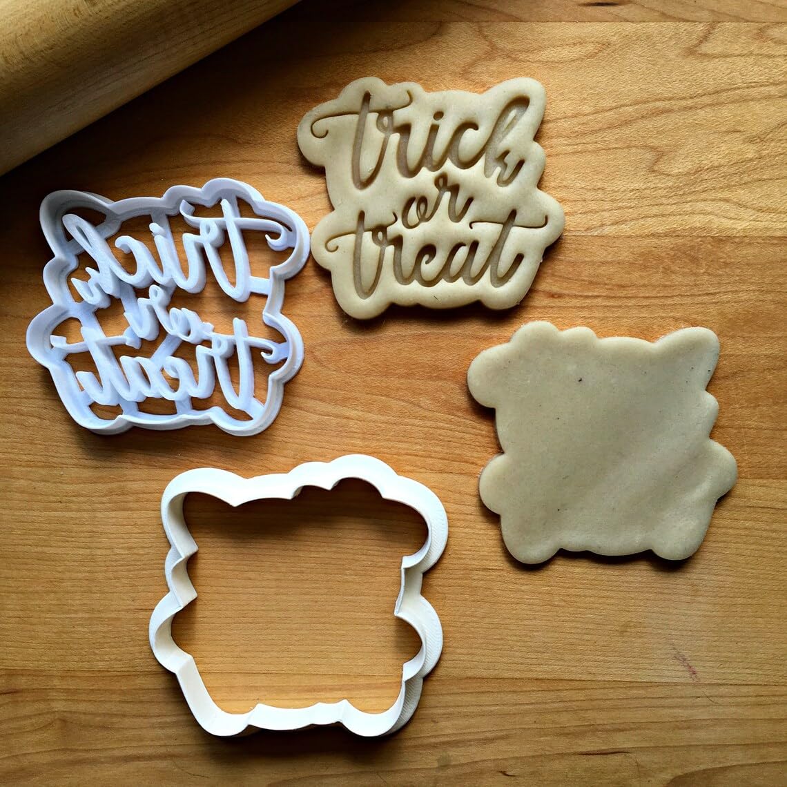 Set of 2 Trick or Treat Script Cookie Cookie Cutters for Halloween Baking, Made in India, Ideal for Spooky Party Treats, Fall Events, and Themed Desserts - Image 2