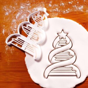 DNA Christmas Tree Cookie Cutter � Festive Double Helix Design with Star for Science Lovers, Microbiologists, Holiday Baking, Unique Christmas Treats, and Fun Gifts for STEM Enthusiasts