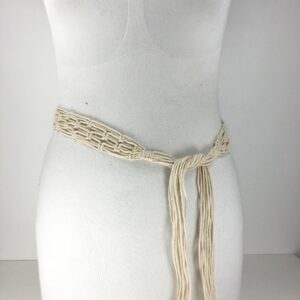 Vintage Macrame Beige Belt - Boho Tie-Up Crochet Belt with Hippie Fringe for Women, Perfect Festival Accessory