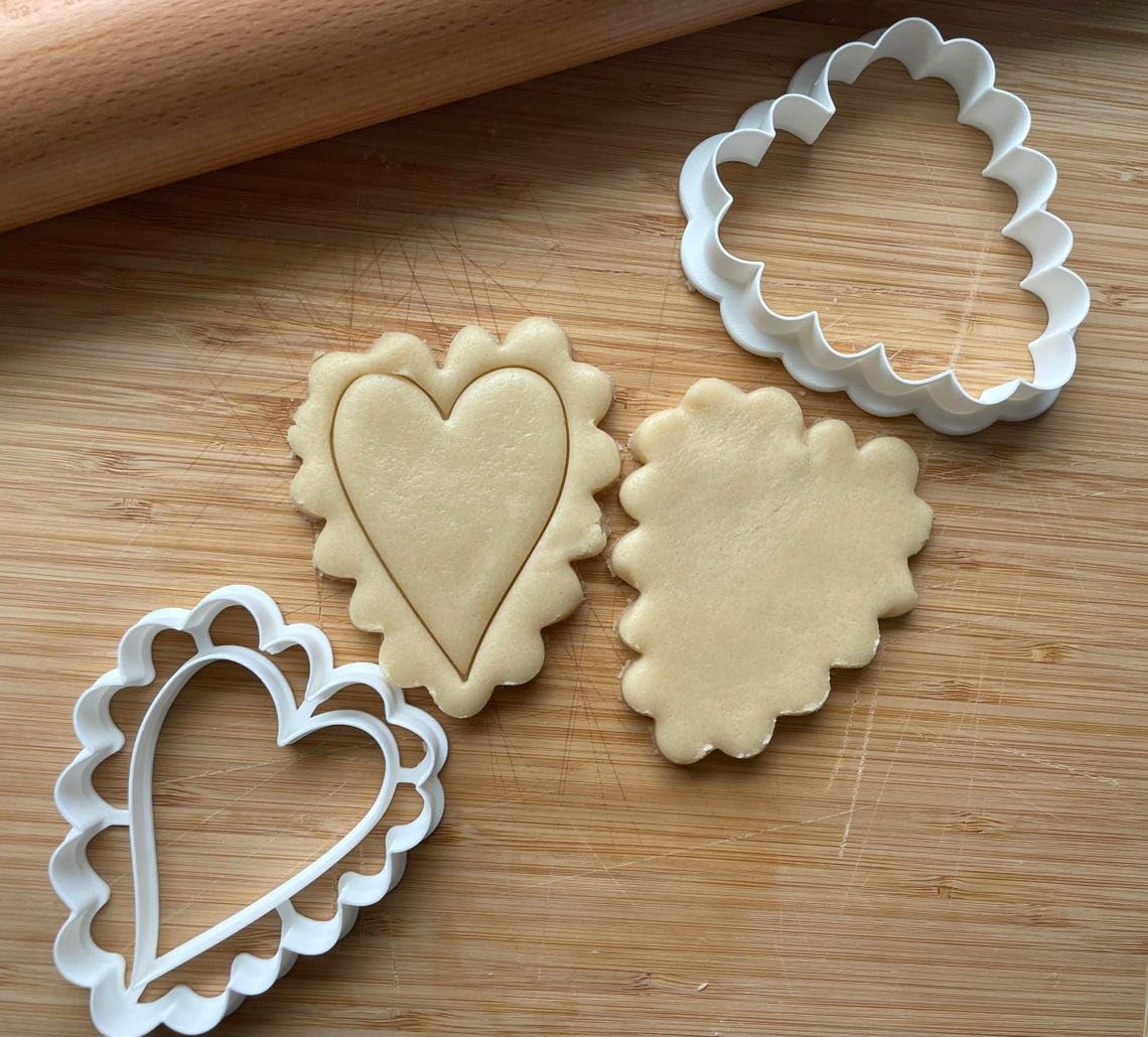 Set of 2 Tall Lacy Heart Cookie Cutters Cookie - Suitable Size - Choose Standard or Dishwasher Safe - Made in India - Decorative Baking Molds for Valentines, Weddings, Parties - Image 2