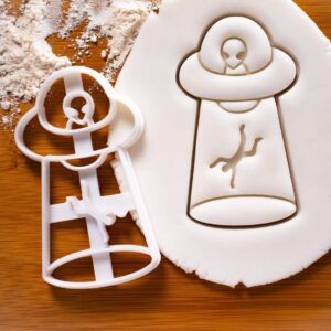 UFO Cow Abduction Design 3 Cookie Cutter Cookie India Grey Alien Spaceship Extraterrestrial Paranormal Halloween Party Baking Tool Bovine Abduction Themed Treats Unique Sci-Fi (ONLY DESIGN 3)