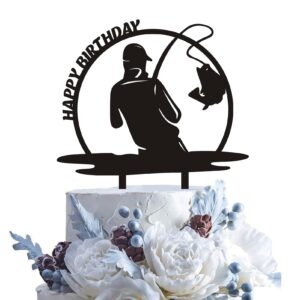 Fishing Happy Birthday Cake Topper for Boys & Girls | Gone Fishing Theme Party Decoration | Outdoor Fisherman Birthday Cake Decor | Unique Fishing Party Supplies for Kids & Adults (6 inch)