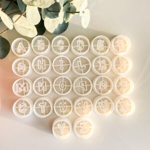 Alphabet Clay Letter Cutter Set of 26 for Biscuit Fondant Pastry Dough Uppercase Letter Stamps for Polymer Clay Crafts Complete A to Z Clay Earring Cutters for Custom Jewelry and Baking