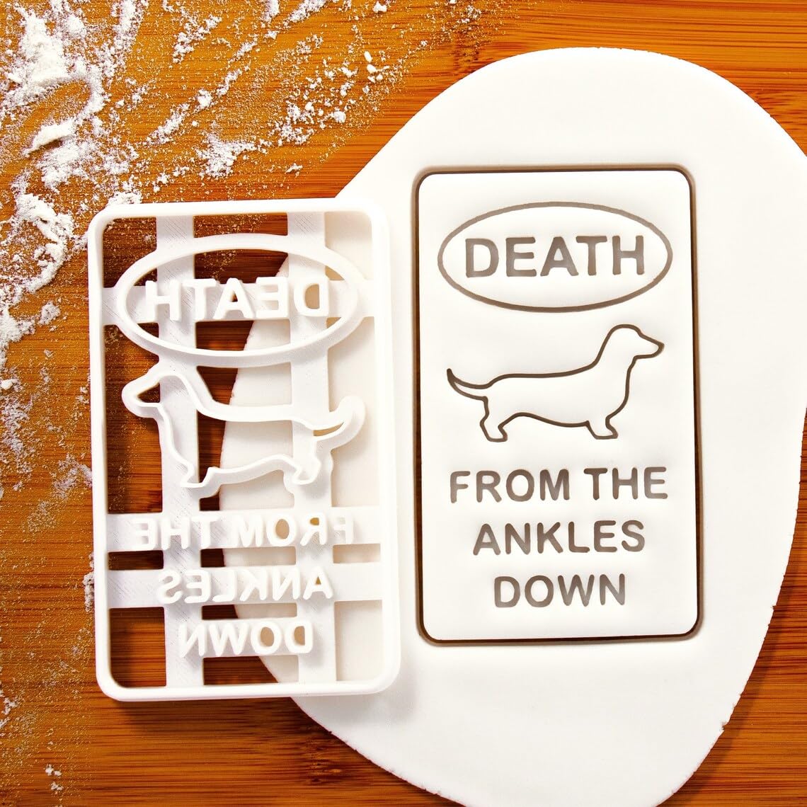 Dachshund 'Death from the Ankles Down' Warning Sign Cookie Cutter | Cute Wiener Dog Biscuit Cutter - Ideal for Dackel, Teckel, and Weenie Doxie Fans