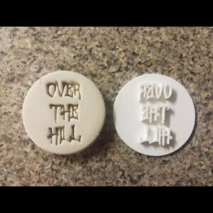 Over the Hill 50th Birthday Black Cookie Embosser Stamp for Cupcakes and Cookies Milestone Celebration Baking Tool Perfect for Party Decorations and Personalized Treats