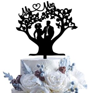 Romantic Mr & Mrs Wedding Cake Topper | Bride and Groom Sitting Tree Figurine | Funny Love Theme Cake Decoration Engagement, Bridal Shower, Anniversary & Wedding Party Celebrations (7 inch)