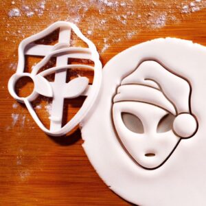 Christmas Alien Cookie Cutter with Santa Hat - Fun Holiday Treats, Unique UFO Baking for Festive Sci-Fi Christmas Parties and Space-Themed Celebrations
