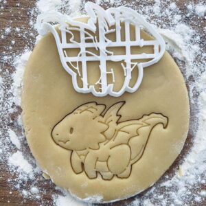 Black Baby Dragon Cookie Cutter Myth Mystic Fantasy Legend Fire Wings Scale RPG Dungeon and Dragons Cookie Stamp Pastry Fondant Dough Biscuit Baking Tool