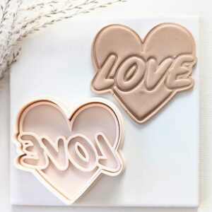 Heart Cookie Cutter with Stamp Combo for Valentine Baking Dough Biscuit Fondant Cutter for Heart Design Decoration Polymer Clay Craft Mold for Romantic Themed Cookies and DIY Projects
