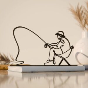Fisherman, Line Art Figure, Unique Fisherman Gift Idea, Line Art Sculpture, Minimalist Home Decor | Ideal for Home Decor, Gift (Pack of 2)