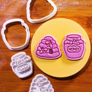 Honey Pot Cutter and Stamp Cookie Set with Beehive and Bee Design Springtime Baking Wedding Cupcake Toppers Garden Party Treats Nature Themed Cookies Baby Showers Tea Party (ONLY HONEY POT)