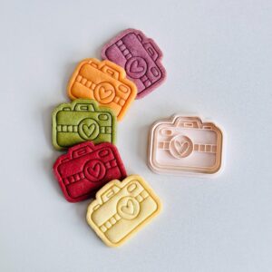 Black Camera Cookie Cutter Stamp Set Groovy Retro Camera Shape with Love Heart Lens Baking Tool for Cookies Fondant and Clay Creative Baking Accessory for Parties Gifts and Everyday Use