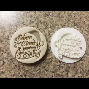 Santa Claus Is Coming to Town Black Cookie Embosser Stamp Cookie Fondant Cupcake Decorating Tool for Christmas Holiday Party Dessert Imprint Baking Accessory Winter Celebration Treats