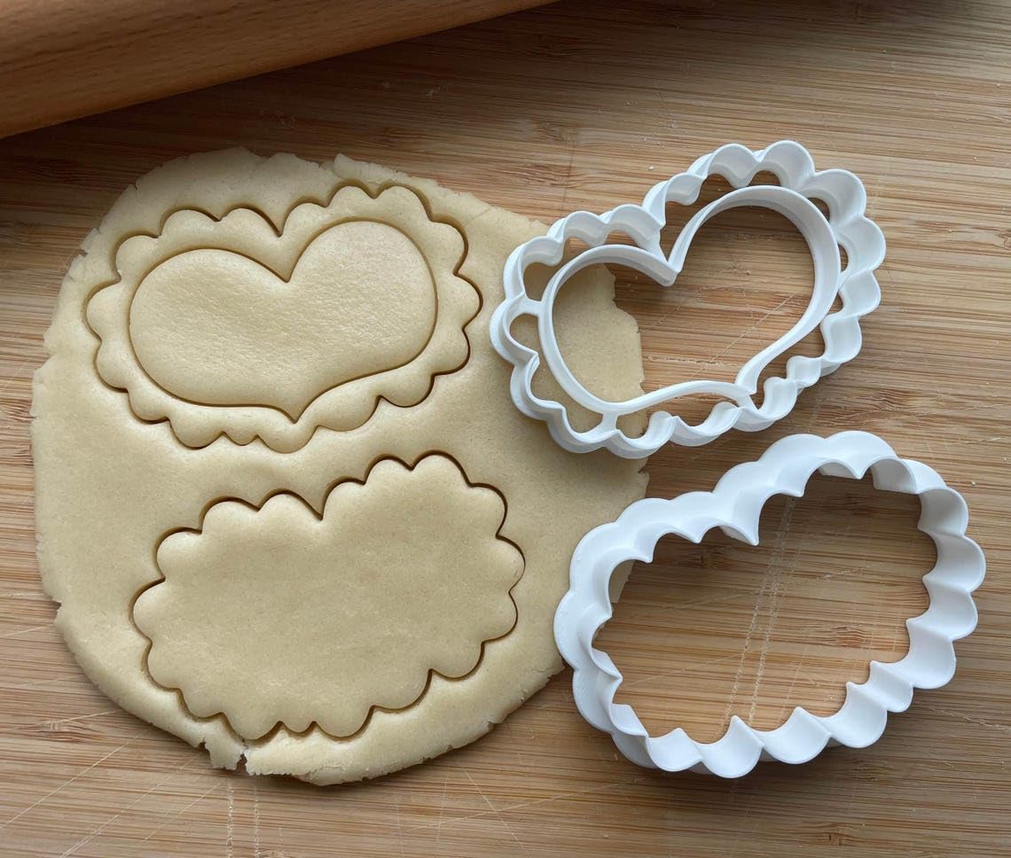 Set of 2 Short Lacey Heart Cookie Cutters Cookie - Suitable Size - Choose Standard or Dishwasher Safe - Made in India - Romantic Baking Tools for Valentines, Weddings, Gifts