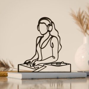 Female DJ Line Art Figure | Unique Custom DJ Sculpture | Minimalist Music Decor | Modern DJ Art for Home | Stylish Tabletop Decoration for Music Lovers | Creative DJ Home Decor