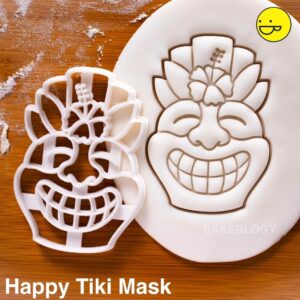 Happy Tiki Mask Cookie Cutter Hawaiian Polynesian Island Theme Baking Backyard Outdoor Party Biscuit Cutter Mythical Cheerful Tribal Mask Design Perfect Luau and Resort (ONLY HAPPY TIKI MASK)