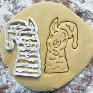 Black Christmas Alpaca Cookie Cutter Santa Hat Llama Cookie Stamp Christmas Animals Winter Snow Stocking Stuffer Pastry Fondant Dough Biscuit Baking Tool