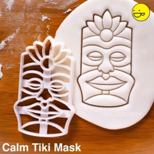 Calm Tiki Mask Cookie Cutter for Hawaiian Polynesian Island Theme Baking Backyard Outdoor Party Biscuit Cutter Mythical Serene Tribal Mask Design Perfect Luau Resort Tropical (ONLY CLAM MASK)