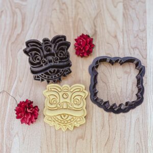 Stylized Dragon Fondant Cookie Stamp and Cutter Set of 2, India Cookie Molds for Chinese New Year, Year of The Dragon Themed Baking, Festive Treats, DIY Crafts, and Gift Decorations