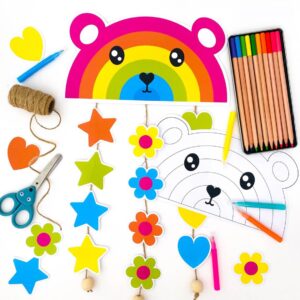 DIY rainbow mobile craft bear kids coloring rainbow activity summer craft kids color page rainbow nursery 3+