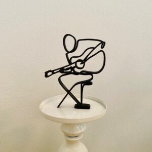 Handcrafted Guitar Player Desktop Decor, Bookshelf Art Object, Windowsill Vessel - Musician Gift with Acoustic Strings for Rock Artists