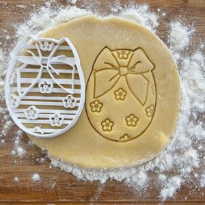 Black Easter Egg with Ribbon Cookie Cutter Floral Easter Egg Shape for Easter Egg Hunt Baking Easter Eggs Cookies Fondant Clay Dough Tool for Spring Party Treats and Holiday Baking
