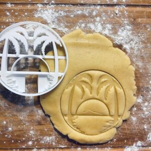 Black Sunset Cookie Cutter Tropical Beach Landscape Baking Tool Palm Tree Shape Vacation Theme Biscuit Fondant Polymer Clay Cutter Ceramics Stamp for Home Baking Creative Projects