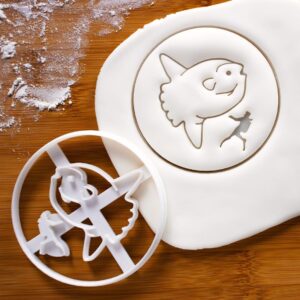 Cookie Sunfish and Diver cookie cutter ocean theme party baking tools marine life biscuit fondant cutters sea diver fish shapes tropical underwater celebration baking (ONLY SUNFISH AND DIVER)
