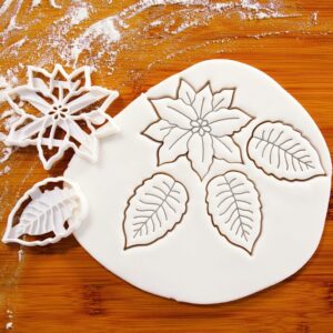 Poinsettia Leaf Cookie Cookie Cutter for Christmas Biscuit Fondant Craft Clay Baking Red Winter Floral Decoration Holiday Party Festive Celebration and Seasonal Treats or DIY Art (ONLY Leaf)