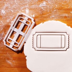 Event Ticket cookie cutter shaped like blank admit one ticket for biscuit fondant clay baking ideal for movie night treats carnival party favors custom DIY projects and decorative
